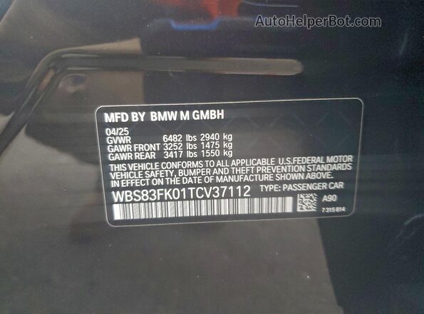 WBS83FK01TCV37112 2026 BMW M5 Угольный Вид наклейки с VIN-кодом