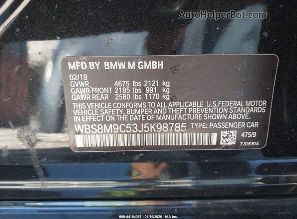 WBS8M9C53J5K98785 2018 BMW M3 Черный Вид подкапотного пространства