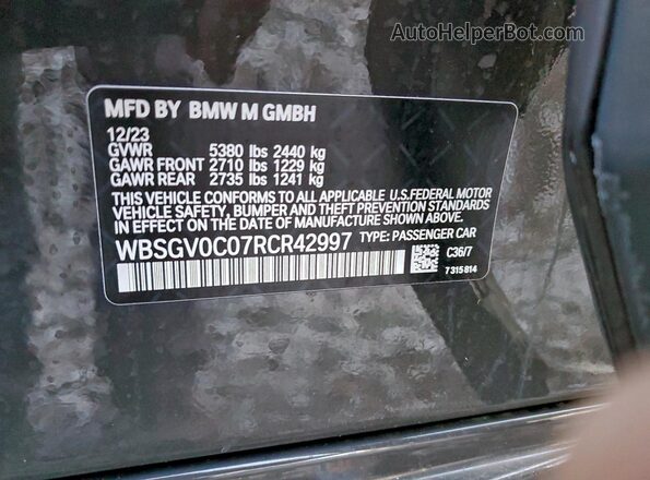 WBSGV0C07RCR42997 2024 BMW M8 Gray VIN sticker view