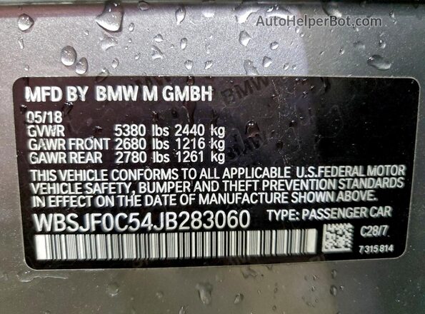 WBSJF0C54JB283060 2018 BMW M5 Silver Շարժիչի բաժամունքի տեսք