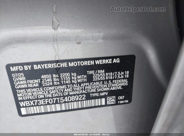 WBX73EF07T5408922 2026 BMW X1 Серебряный Вид подкапотного пространства