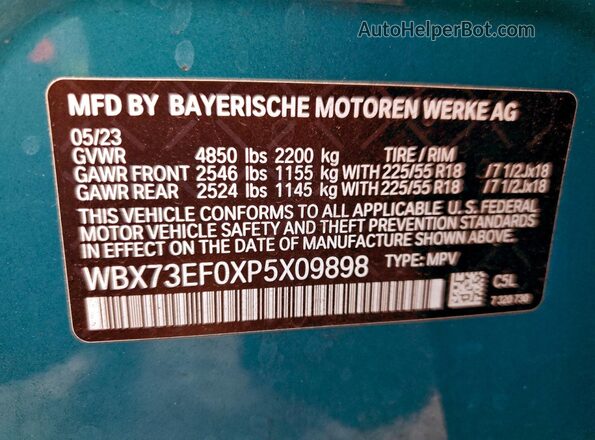 WBX73EF0XP5X09898 2023 BMW X1 Teal Widok wnętrza 360 stopni
