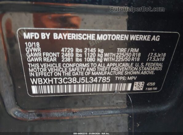 WBXHT3C38J5L34785 2018 BMW X1 Black Widok komory silnika
