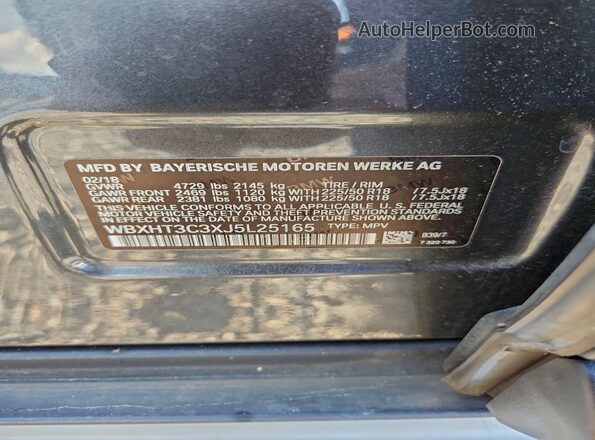 WBXHT3C3XJ5L25165 2018 BMW X1 Серый Вид наклейки с VIN-кодом