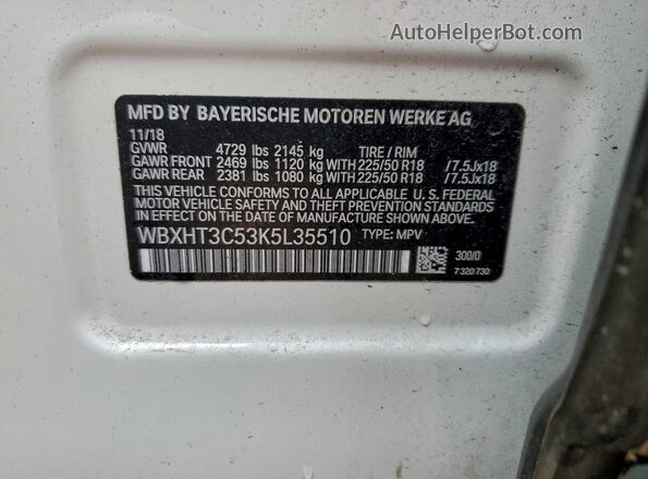 WBXHT3C53K5L35510 2019 BMW X1 Белый Вид наклейки с VIN-кодом