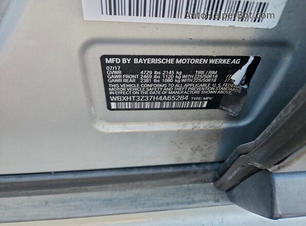 WBXHT3Z37H4A65284 2017 BMW X1 Silver Widok naklejki z numerem VIN