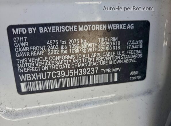 WBXHU7C39J5H39237 2018 BMW X1 Белый Вид наклейки с VIN-кодом