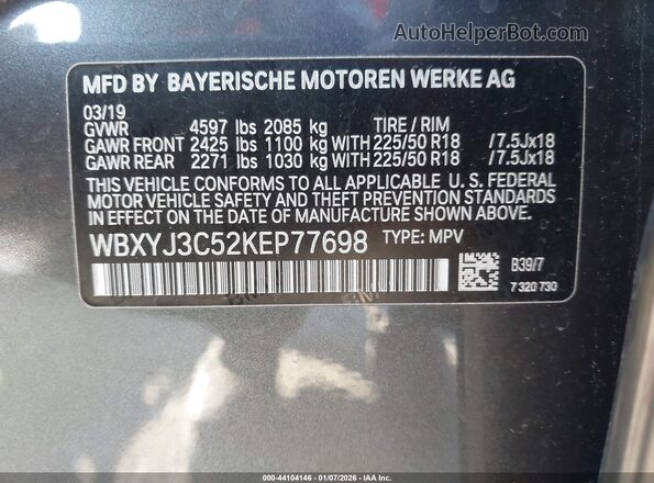 WBXYJ3C52KEP77698 2019 BMW X2 Серый Вид подкапотного пространства