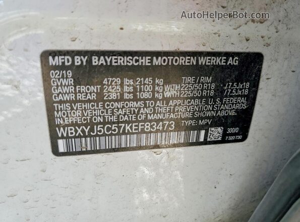 WBXYJ5C57KEF83473 2019 BMW X2 White Widok wnętrza 360 stopni