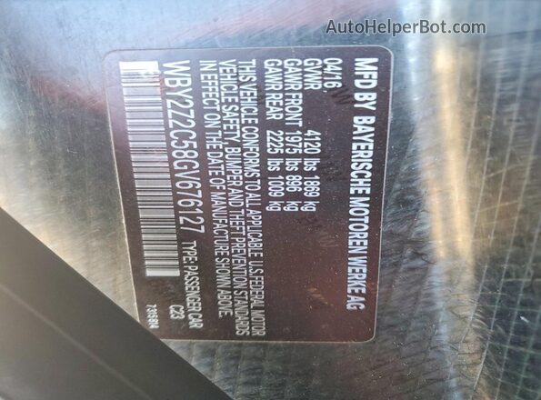 WBY2Z2C58GV676127 2016 BMW I8 Серый Вид подкапотного пространства