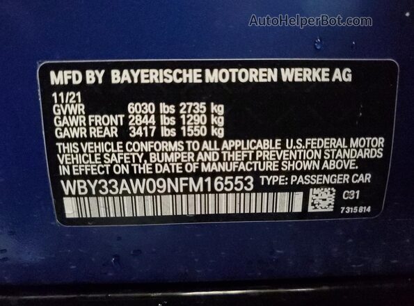 WBY33AW09NFM16553 2022 BMW I4 Blue Widok komory silnika