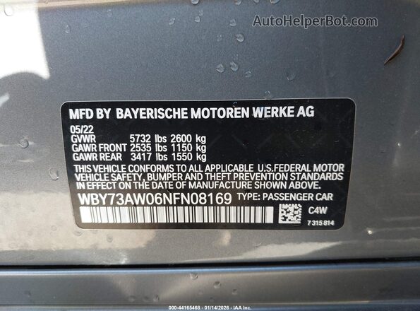 WBY73AW06NFN08169 2022 BMW I4 Gray Widok komory silnika