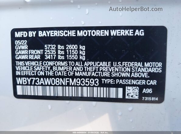 WBY73AW08NFM93593 2022 BMW I4 Белый Вид подкапотного пространства