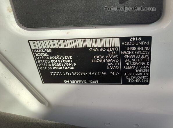 WD3PE7ED5KT011222 2019 MERCEDES-BENZ SPRINTER White 