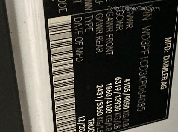 WD3PF1CD3KP064085 2019 MERCEDES-BENZ SPRINTER  