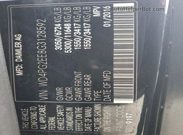 WD4PG2EE8G3128592 2016 MERCEDES-BENZ METRIS Black Widok naklejki z numerem VIN