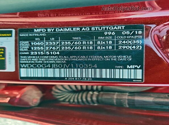 WDC0G4JB0JV110354 2018 MERCEDES-BENZ GLC-CLASS Красный Панорамный вид салона 360°