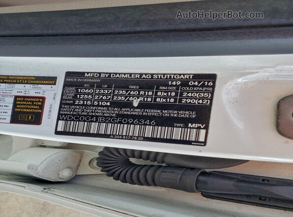 WDC0G4JB2GF096346 2016 MERCEDES-BENZ GLC-CLASS White Вид наклейки з VIN-кодом