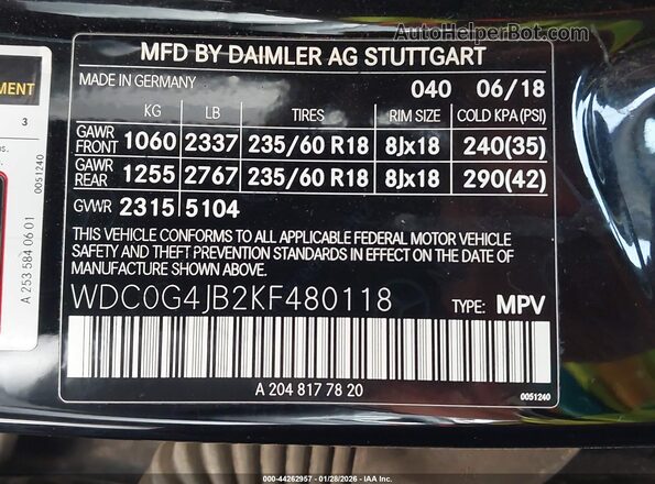 WDC0G4JB2KF480118 2019 MERCEDES-BENZ GLC 300 Black Շարժիչի բաժամունքի տեսք