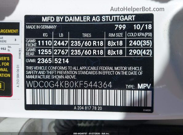 WDC0G4KB0KF544364 2019 MERCEDES-BENZ GLC 300 Белый Вид подкапотного пространства