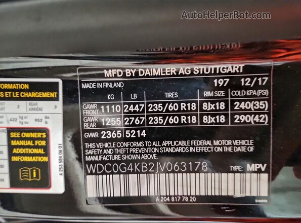 WDC0G4KB2JV063178 2018 MERCEDES-BENZ GLC-CLASS Черный Вид наклейки с VIN-кодом