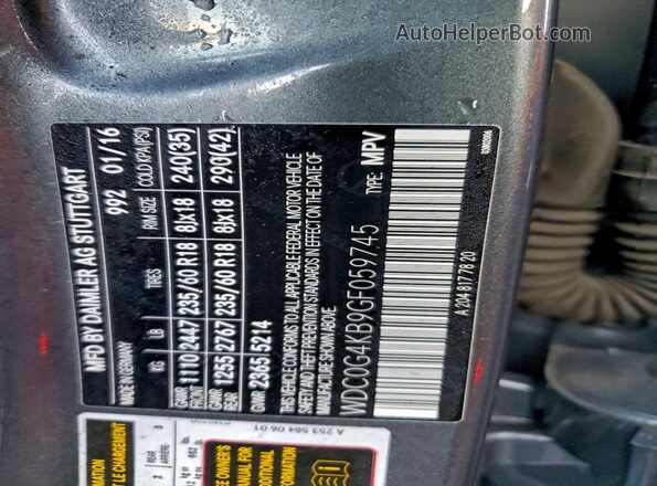 WDC0G4KB9GF059745 2016 MERCEDES-BENZ GLC-CLASS Серебряный Вид наклейки с VIN-кодом