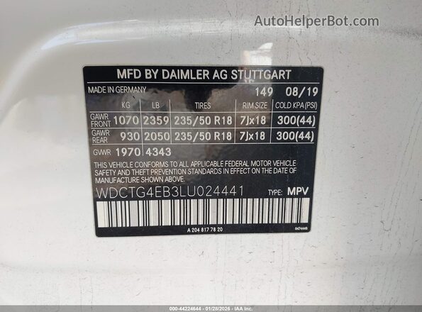 WDCTG4EB3LU024441 2020 MERCEDES-BENZ GLA 250 White Engine compartment view