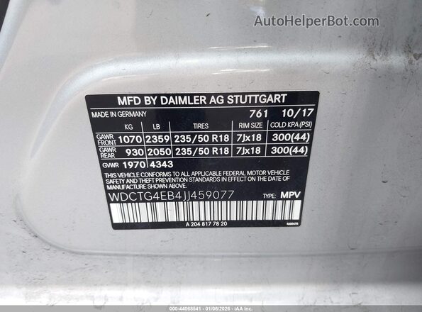 WDCTG4EB4JJ459077 2018 MERCEDES-BENZ GLA 250 Silver ძრავის განყოფილების ხედი