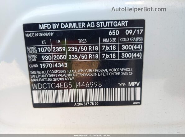 WDCTG4EB5JJ446998 2018 MERCEDES-BENZ GLA 250 Белый Вид подкапотного пространства