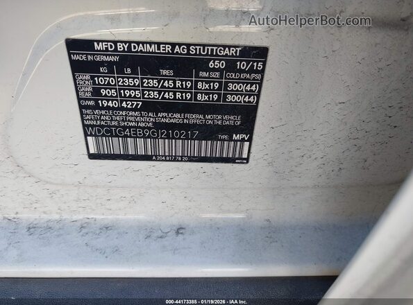 WDCTG4EB9GJ210217 2016 MERCEDES-BENZ GLA 250 White Вид підкапотного простору