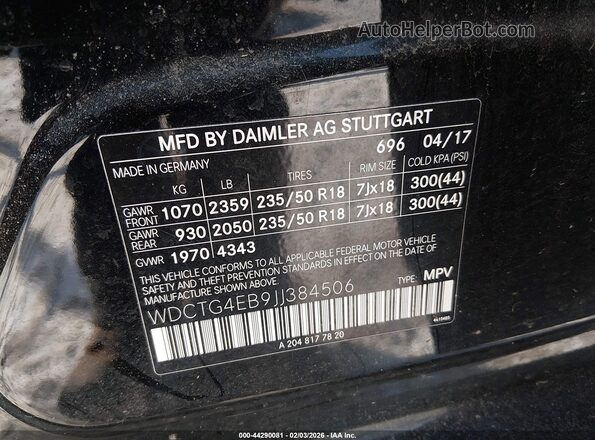 WDCTG4EB9JJ384506 2018 MERCEDES-BENZ GLA 250 Black Vista del compartimento del motor