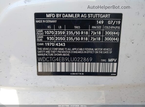 WDCTG4EB9LU022869 2020 MERCEDES-BENZ GLA 250 White Engine compartment view