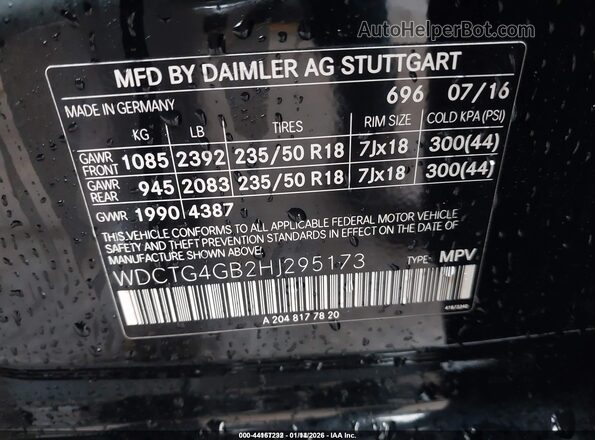 WDCTG4GB2HJ295173 2017 MERCEDES-BENZ GLA 250 Черный Вид подкапотного пространства