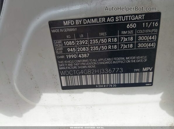 WDCTG4GB2HJ336773 2017 MERCEDES-BENZ GLA 250 Белый Вид подкапотного пространства