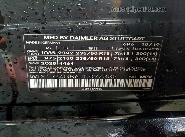 WDCTG4GB6LU027332 2020 MERCEDES-BENZ GLA Черный Вид подкапотного пространства