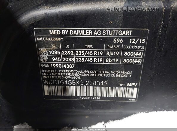 WDCTG4GBXGJ228349 2016 MERCEDES-BENZ GLA 250 Черный Вид подкапотного пространства