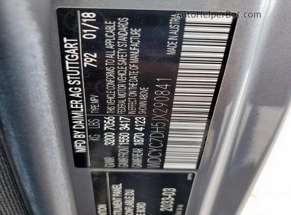 WDCYC7DH5JX290841 2018 MERCEDES-BENZ G-CLASS Gray Vista de la etiqueta del VIN