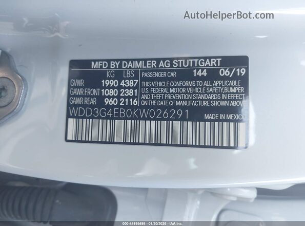 WDD3G4EB0KW026291 2019 MERCEDES-BENZ A 220 Белый Вид подкапотного пространства