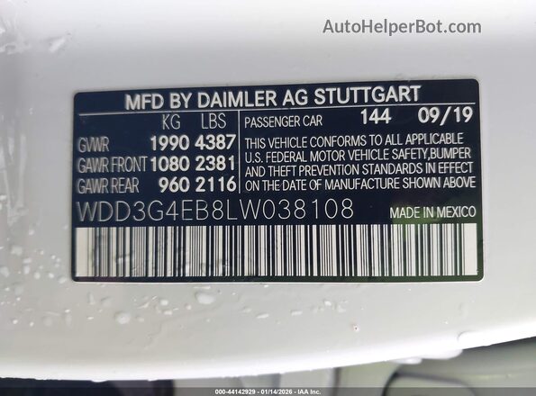 WDD3G4EB8LW038108 2020 MERCEDES-BENZ A 220 Белый Вид подкапотного пространства