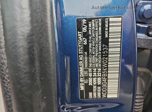 WDD3G4FB5KW021537 2019 MERCEDES-BENZ A Синий Вид подкапотного пространства