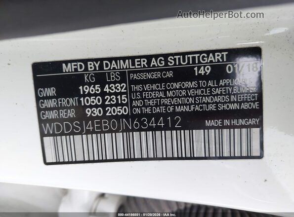 WDDSJ4EB0JN634412 2018 MERCEDES-BENZ CLA 250 White Widok komory silnika