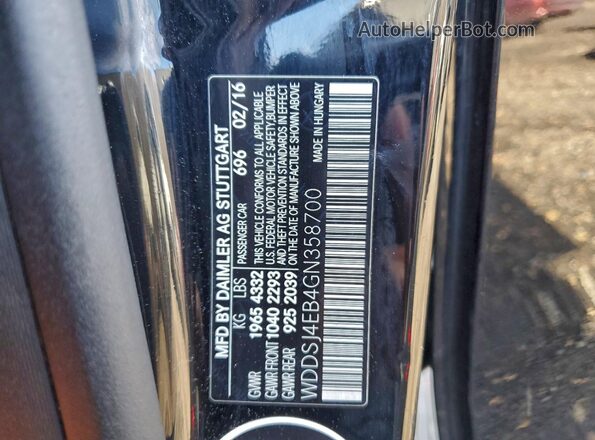 WDDSJ4EB4GN358700 2016 MERCEDES-BENZ CLA-CLASS Черный Вид наклейки с VIN-кодом