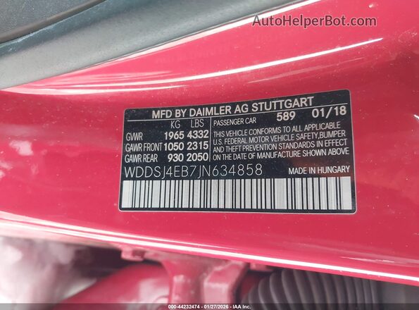 WDDSJ4EB7JN634858 2018 MERCEDES-BENZ CLA 250 Красный Вид подкапотного пространства