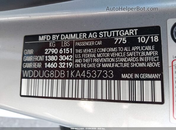 WDDUG8DB1KA453733 2019 MERCEDES-BENZ S-CLASS Silver Widok komory silnika