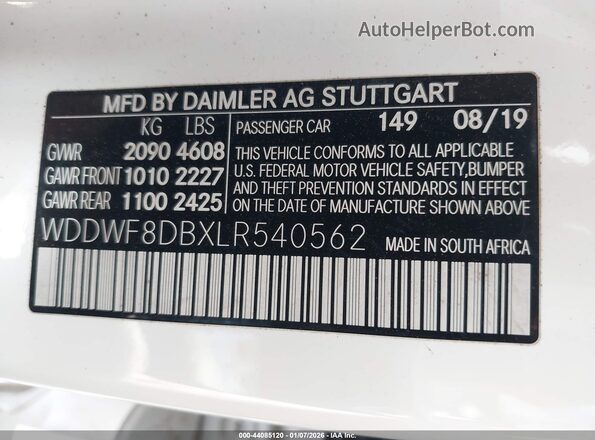 WDDWF8DBXLR540562 2020 MERCEDES-BENZ C-CLASS Белый Вид подкапотного пространства