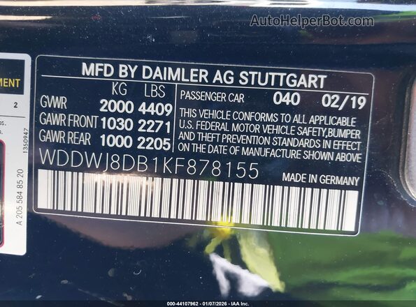 WDDWJ8DB1KF878155 2019 MERCEDES-BENZ C-CLASS Черный Вид подкапотного пространства