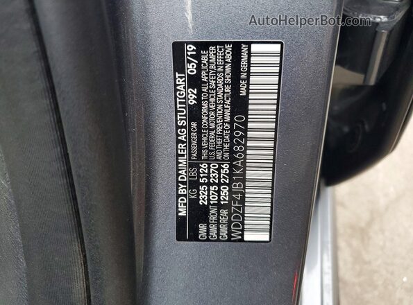 WDDZF4JB1KA682970 2019 MERCEDES-BENZ E Серый Вид наклейки с VIN-кодом