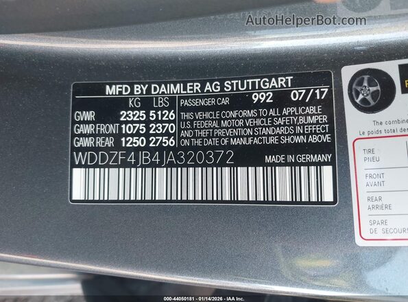 WDDZF4JB4JA320372 2018 MERCEDES-BENZ E-CLASS Серый Вид подкапотного пространства