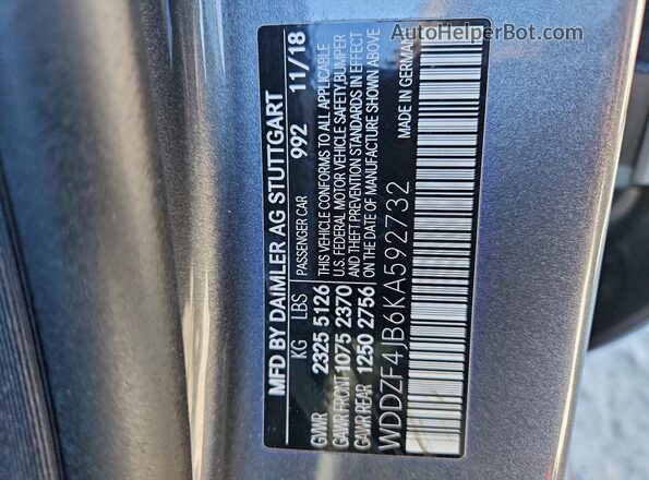 WDDZF4JB6KA592732 2019 MERCEDES-BENZ E Gray Widok naklejki z numerem VIN