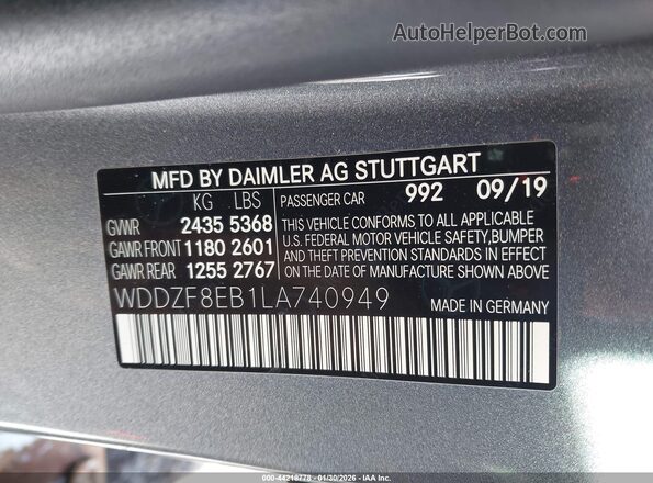 WDDZF8EB1LA740949 2020 MERCEDES-BENZ E-CLASS Gray Widok komory silnika